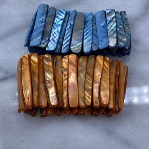 Unbranded Shell Stick Bracelet Womens OS Blue Orange Excellent Boho Iridescent